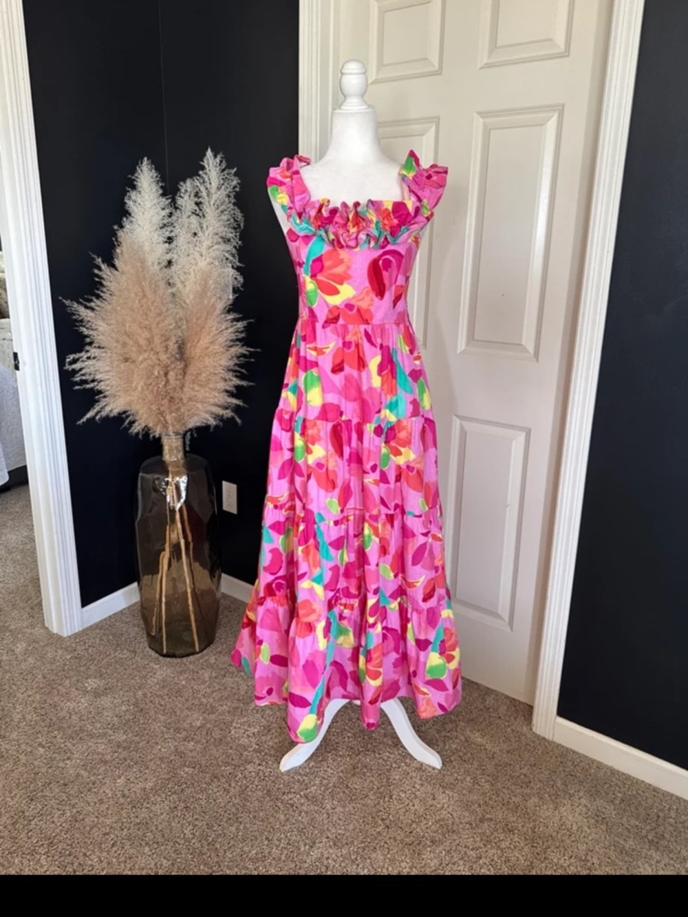 Peach Love California Blooming Affair Floral Print Back-Tie Maxi Dress Sz Large - Picture 2 of 12